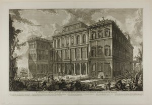 Pohled na palác slavné rodiny Barberini na kopci Quirinal, navržený Cavalierem Berninim, z Pohledů na Řím od Giovanni Battista Piranesi