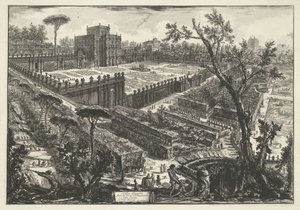 Villa Doria Pamphili te Řím Villa Panfili mimo Porta S. Pancrazio (název na objektu) Gezichten op Rome (název série) Pohledy na Řím navržený a vyrytý architektem Giambattista Piranesi Ve (nez) iano (název série) od Giovanni Battista Piranesi