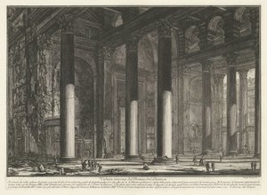 Portál pro Pantheon v Římě Vnitřní pohled na Pronaos Pantheonu (název na objektu) Gezichten op Rome (název série) Pohledy na Řím navržený a vyrytý architektem Giambattista Piranesi Ve (nez) iano (název série) od Giovanni Battista Piranesi