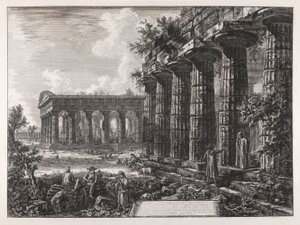 Pohled na některé sloupy protější fasády? to z předchozí desky od Giovanni Battista Piranesi