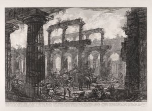 Pohled na zbytky Cella Neptunova chrámu z různých pohledů od Giovanni Battista Piranesi