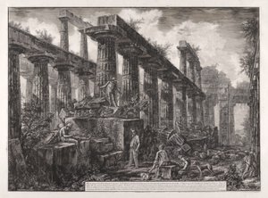 Pohled na zbytky Cella Neptunova chrámu z různých pohledů od Giovanni Battista Piranesi