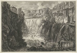 Waterval v Tivoli Pohled na vodopád Tivoli (název na objektu) Gezichten op Rome (název série) Pohledy na Řím navržený a vyrytý architektem Giambattista Piranesi Ve (nez) iano (název série) od Giovanni-Battista Piranesi