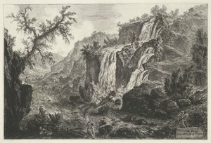 Watervallen te Tivoli Pohled na Cascatelle v Tivoli (název na objektu) Gezichten op Rome (název série) Pohledy na Řím navržený a vyrytý architektem Giambattista Piranesi Ve (nez) iano (název série) od Giovanni Battista Piranesi
