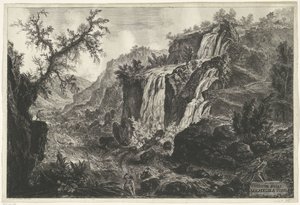Watervallen te Tivoli Pohled na Cascatelle v Tivoli (název na objektu) Gezichten op Rome (název série) Pohledy na Řím navržený a vyrytý architektem Giambattista Piranesi Ve (nez) iano (název série) od Giovanni Battista Piranesi
