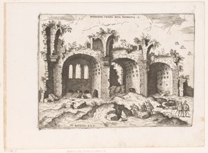 Gezicht op de Basilica van Maxentius te Rome Pohled na ruiny chrámu míru (název na objektu) Římské ruiny (název série) Některé důležité památky římského starověku (...) (název série)