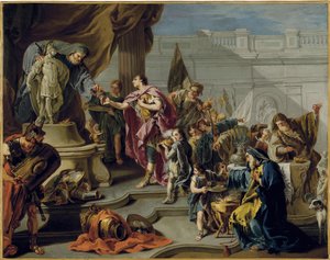 Afričan Scipion (Publius Cornelius Scipio Africanus) (235-183 př. n. l.) vzdává hold bohu Marsovi (Scipio vzdává hold Marsu) - obraz Giovana Battisty Pittoniho (1687-1767), olej na plátně (71,7x91,1 cm) - Soukromá sbírka