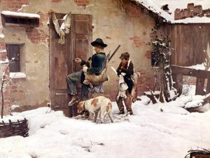 Zpátky z lovu. Obraz G.Quadrone. 1890 Milán