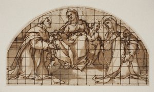 Luneta s Madonou s dítětem se sv. Františkem z Assisi a Kateřinou Sienskou od Giovanni Battista Ricci