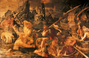 Námořní bitva, freska Galerie Františka I., Chateau de Fontainebleau (světové dědictví UNESCO od Giovanni Battista Rosso Fiorentino