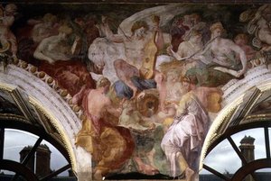 Parnas, detail výzdobného schématu v Galerii Františka I od Giovanni Battista Rosso Fiorentino