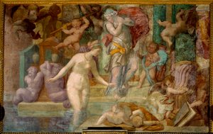 Škola Fontainebleau: Venuše u fontány. Obraz Giovanni Battista od Jacopa Rosso (1494-1541)