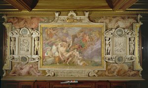 Smrt Adonise, detail výzdoby v galerii Františka I., 1530-40 freska a štuky od Giovanni Battista Rosso Fiorentino