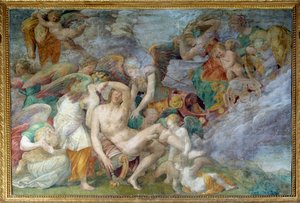 Smrt Adonise, freska 5. jižní travee galerie Františka I. ve Fontainebleau. Obraz Giovanni Battista di Jacopo Rosso (1494-1541)