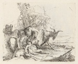 Nymfa s malým satyrem a dvěma kozami, z Vari capricci (Různí capriccios) od Giovanni Battista Tiepolo