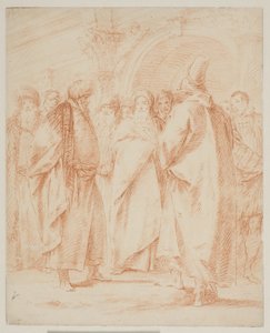Před bránou se shromáždila skupina mužů od Giovanni Battista Tiepolo
