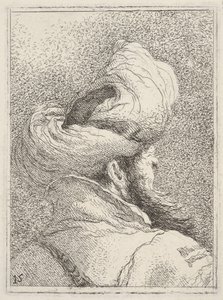 Vousatý muž v turbanu, vyobrazený v délce poprsí zezadu ve tříčtvrt..., ca. 1770. od Giovanni Battista Tiepolo