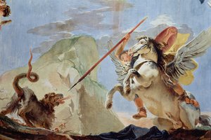 Bellerophon, jízda na Pegasovi, zabíjení Chimaery, detail nástropní fresky viz také 64554 od Giovanni Battista Tiepolo