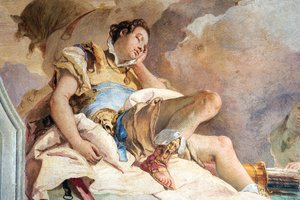 Detail Rinalda, od Armidy unášející spícího Rinalda, z jeruzalémského pokoje Doručeno v Palazzině, 1757 od Giovanni Battista Tiepolo