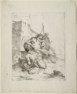 Scherzi: Satyrská rodina s obeliskem. od Giovanni Battista Tiepolo
