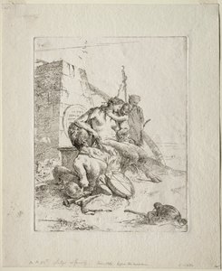 Scherzi di Fantasia: Satyrská rodina s obeliskem od Giovanni Battista Tiepolo