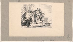 Sedící žena, mladý voják a mág z Vari Capricci od Giovanni Battista Tiepolo