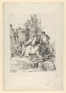 Sedící kouzelník, chlapec a čtyři postavy ze Scherzi di Fantasia, ca. 1743-50. od Giovanni Battista Tiepolo