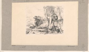 Stojící mág, sedící voják a muž, z Vari Capricci od Giovanni Battista Tiepolo