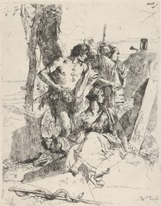 Objev hrobky Punchinello, z Scherzi, ca. 1743-50. od Giovanni Battista Tiepolo