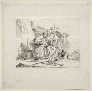 Různé rozmary: Mladý muž sedící, opřený o urnu od Giovanni Battista Tiepolo