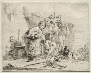 Různé rozmar: Mladý muž sedí, opírá se o urnu od Giovanni-Battista Tiepolo