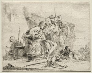 Různé rozmar: Mladý muž sedící, opírající se o urnu. od Giovanni Battista Tiepolo