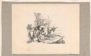 Žena s kojeneckým satyrem, z Vari Capricci od Giovanni Battista Tiepolo