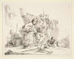 Mladý muž sedící a opírající se o urnu, ze série Vari Capricci od Giovanni Battista Tiepolo