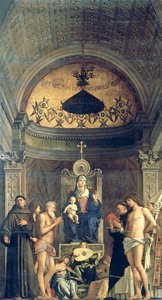 Madonna a dítě na trůnu mezi SS. Francis, John the Baptist, Job, Dominic, Sebastian and Louis (San Giobbe Oltarpiece) c.1487 (podrobnosti viz 61101 a 276359) od Giovanni Bellini