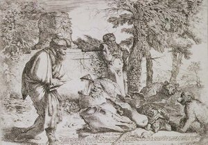Diogenes hledá poctivého muže (lept) od Giovanni Benedetto Castiglione