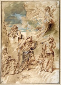 Vyhnání Hagar (pero a inkoust s praním a kvašem na papíře) od Giovanni Benedetto Castiglione