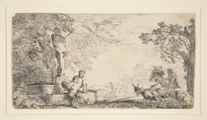 Satyr odpočívající pod Hermem od Giovanni Benedetto Castiglione