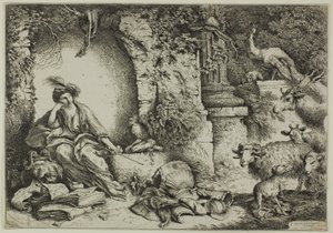 Circe se společníky Ulysses se změnil ve zvířata od Giovanni Benedetto Castiglione