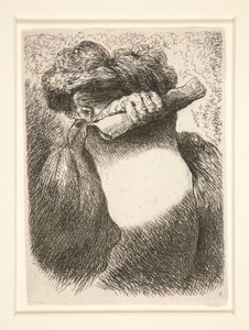 Figurka držící velkého banderola ze série Malé studie hlav od Giovanni Benedetto Castiglione