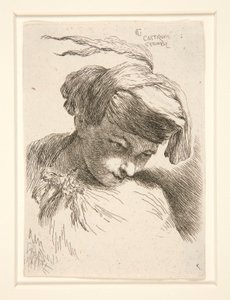 Postava s hlavou opřenou o rameno ze série Malé studie hlav od Giovanni Benedetto Castiglione