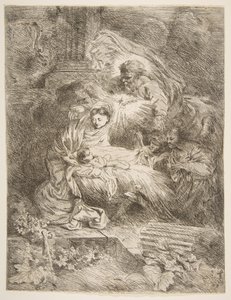 Bůh Otec pozoruje Pannu a Dítě, anděly napravo, ca. 1645-47. od Giovanni Benedetto Castiglione
