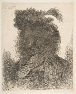 Hlava muže ve stínu pootočená mírně doleva, ze série Large Or..., ca. 1645-1650. od Giovanni Benedetto Castiglione