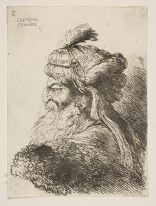 Hlava starého muže s turbanem obráceným doleva, ze série Malých hlav v ..., ca. 1645-1650. od Giovanni Benedetto Castiglione