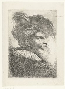 Hlava muže s turbanem a kožešinovou čepicí Velká studie hlav s orientální pokrývkou hlavy (název série) od Giovanni Benedetto Castiglione