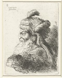 Hlava starého muže s turbanem Malá studie hlav s orientální pokrývkou hlavy (název série) od Giovanni Benedetto Castiglione