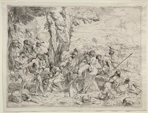 Laban hledá idoly v Racheliných zavazadlech od Giovanni Benedetto Castiglione