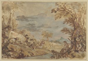 Krajina s migrujícími stády od Giovanni Benedetto Castiglione