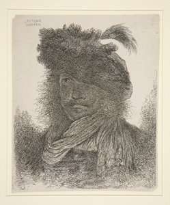 Muž se dívá dopředu s tváří ve stínu od Giovanni Benedetto Castiglione