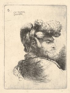 Muž z profilu otočený vpravo, na hlavě kožešinovou čepici, ze série Small Heads in Or..., ca. 1645-1650. od Giovanni Benedetto Castiglione
